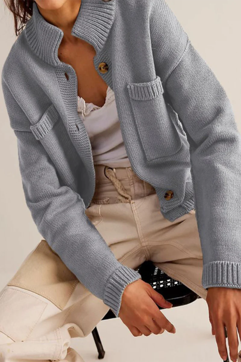 Solid Color Mandarin Collar Outerwear Q916491