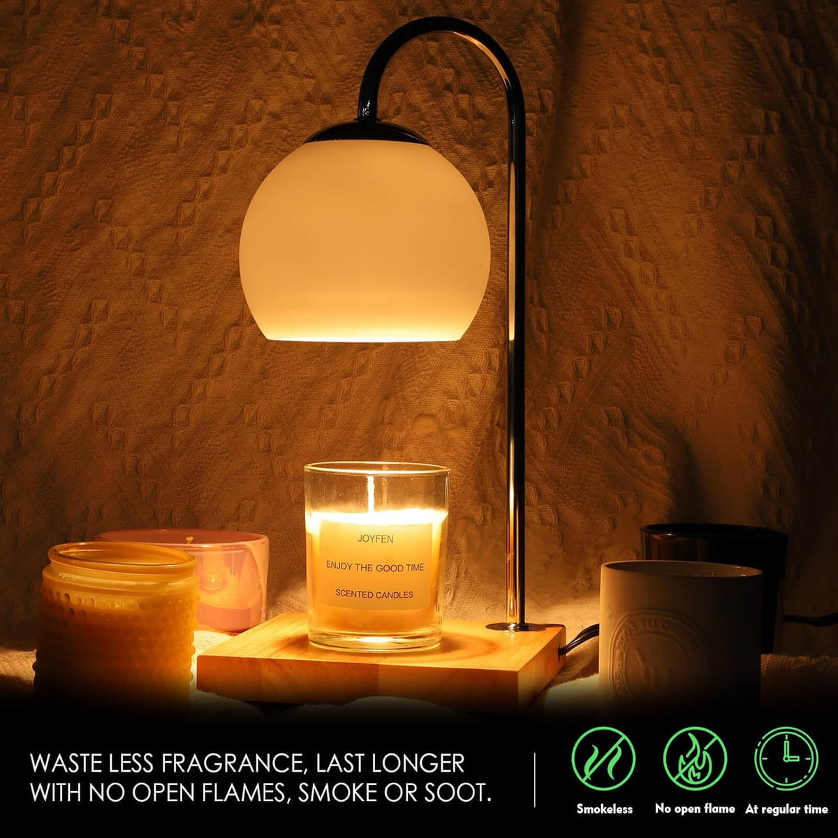 Silver Candle Warmer Lamp with Timer and Glass Lampshade K88940