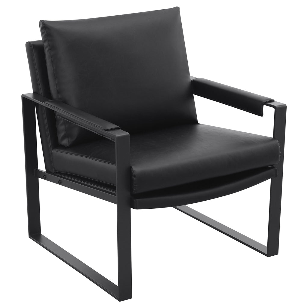 Black Faux Leather Accent Chair with Track Arms W194416