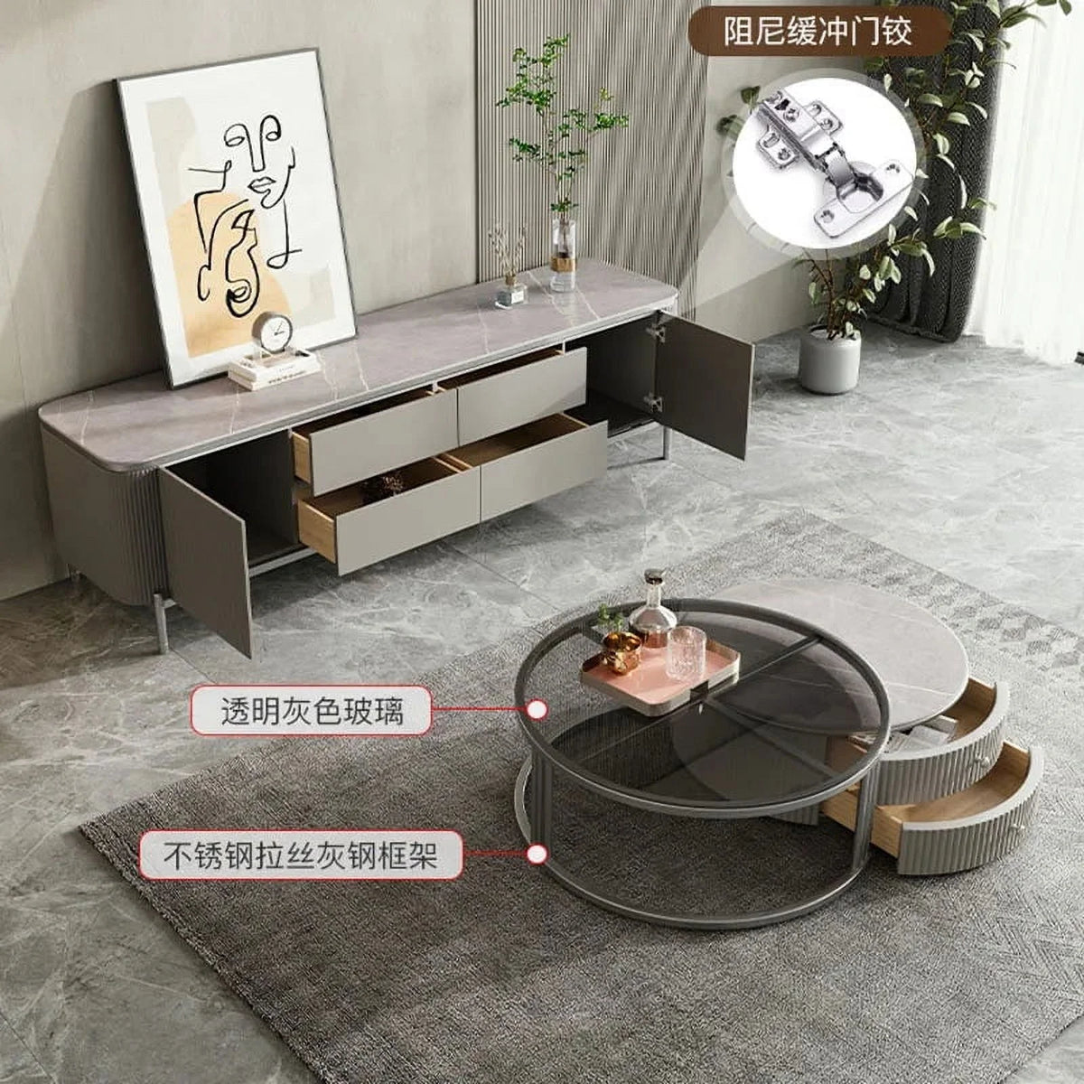Modern Grey Tv Stand Storage Cabinet R627884