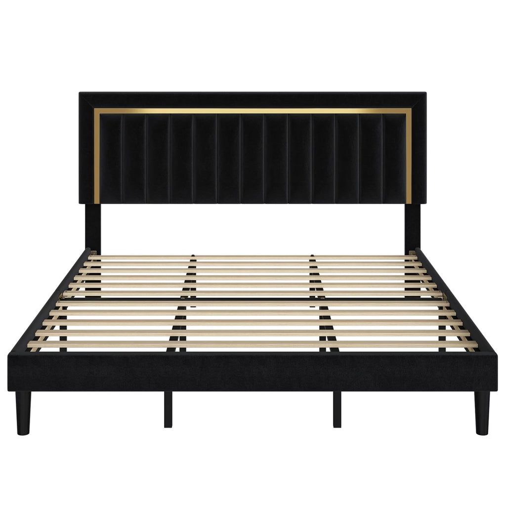 Queen Velvet Tufted Upholstered Platform Bed Frame V7784