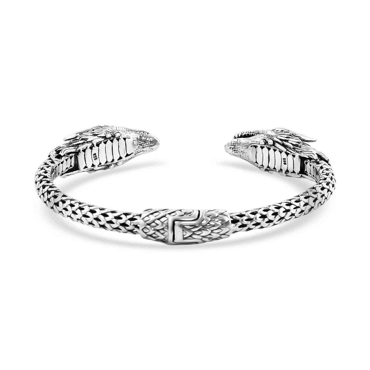 925 Sterling Silver Dragon Cuff Bangle Bracelet Size 7" 44 Grams U429