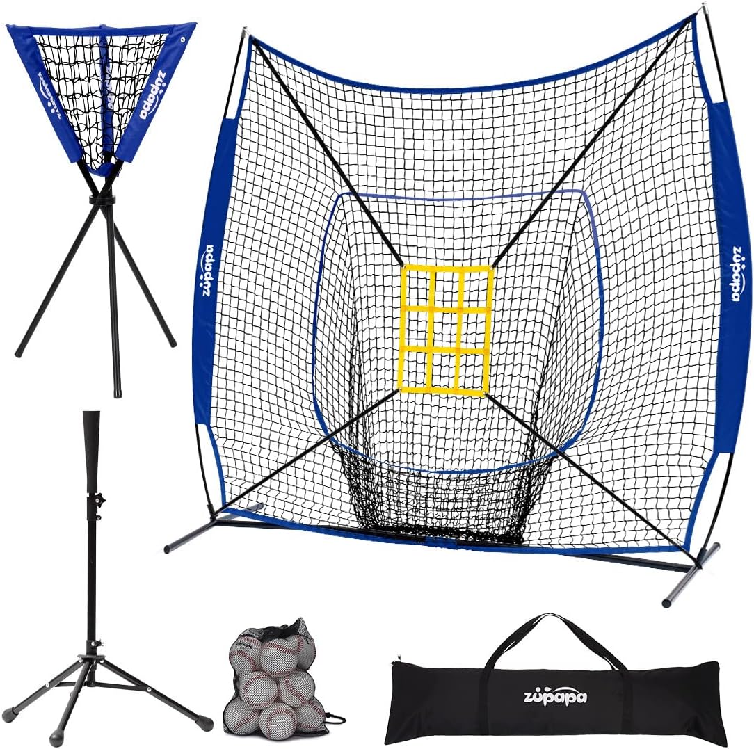 7 X 7 Feet Baseball Softball Practice Net Set with Tee Caddy 12 Pack Baseballs R31259