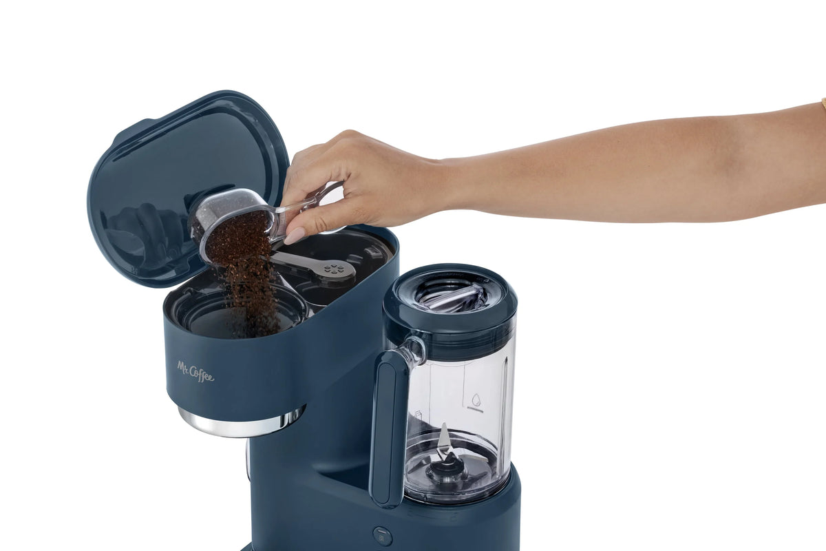 Navy Blue Single Serve Iced and Hot Coffee Maker and Blender U23403