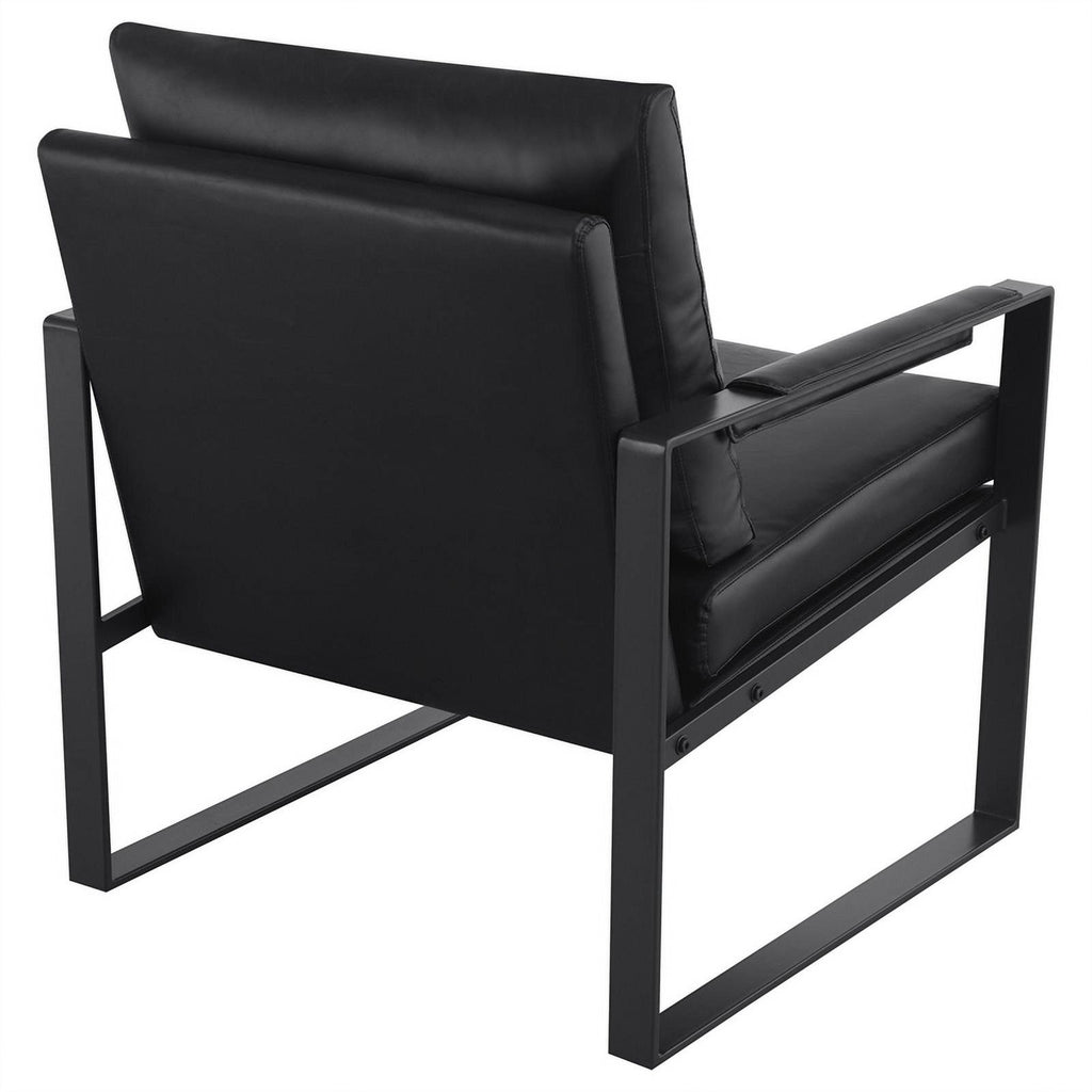 Black Faux Leather Accent Chair with Track Arms W194416
