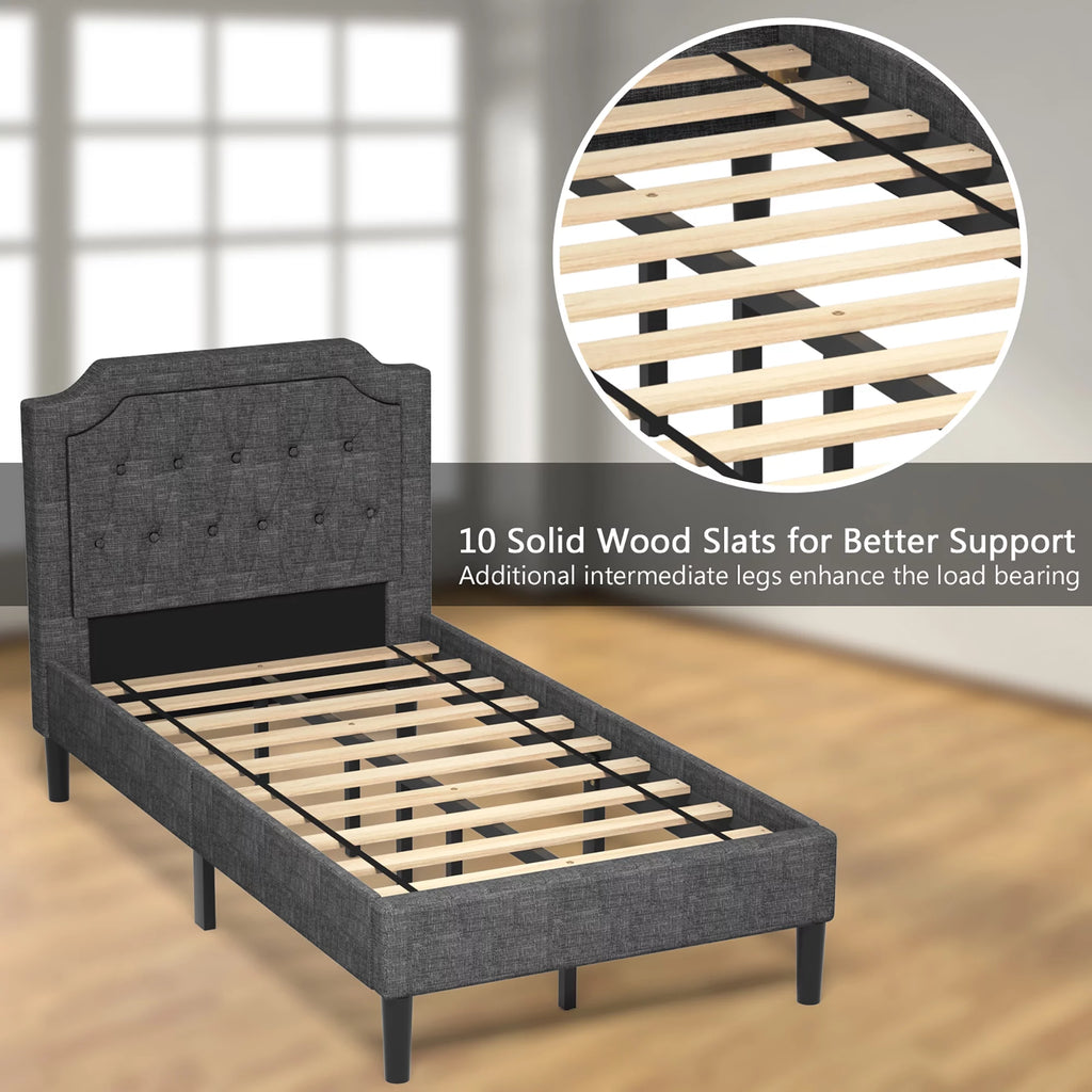 Twin Upholstered Platform Bed Frame with Linen Headboard, Grey K867935