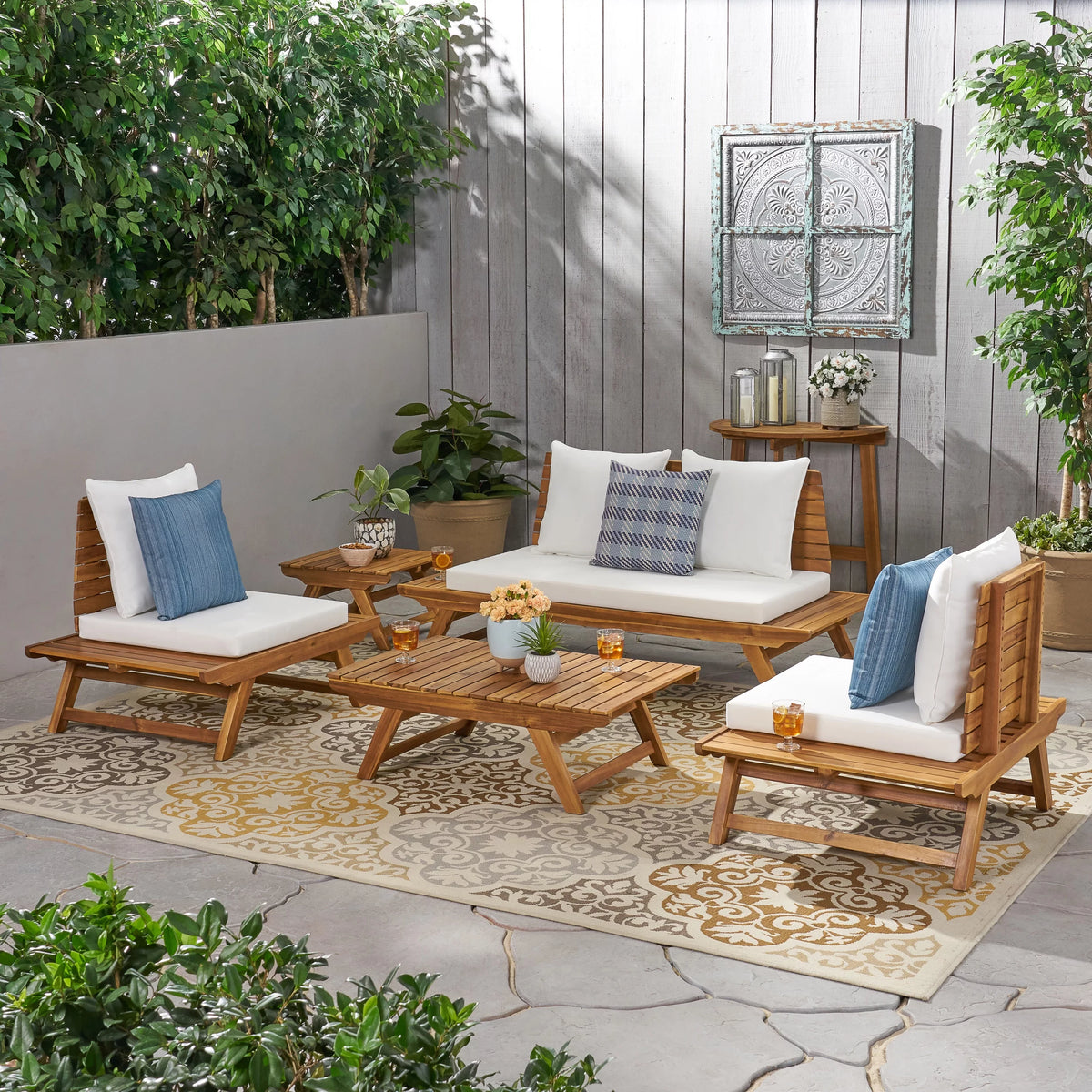 4 Seater Outdoor Chat Set with Side Table & Coffee Table Z894
