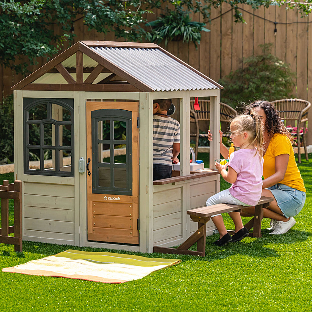 Wooden Outdoor Playhouse with Doorbell and 13 Pieces K343