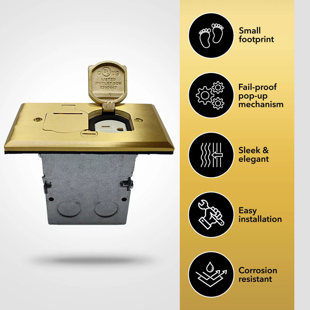 20A Tamper Resistant Recessed Floor Outlet with Flip Lid and Brass Cover K161770