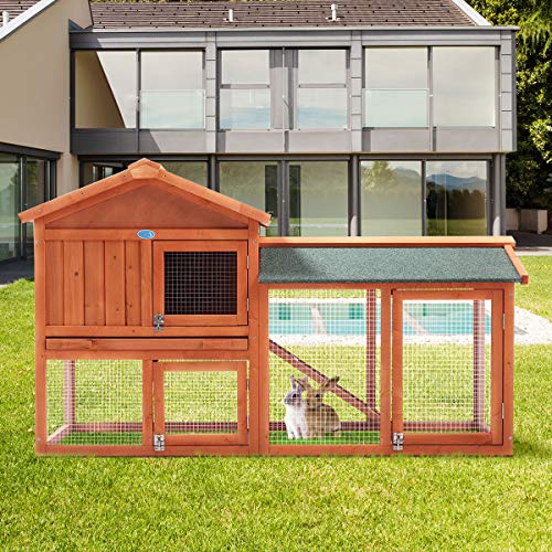 Orange Wooden Rabbit Hutch with Removable Tray & Ramp E8624