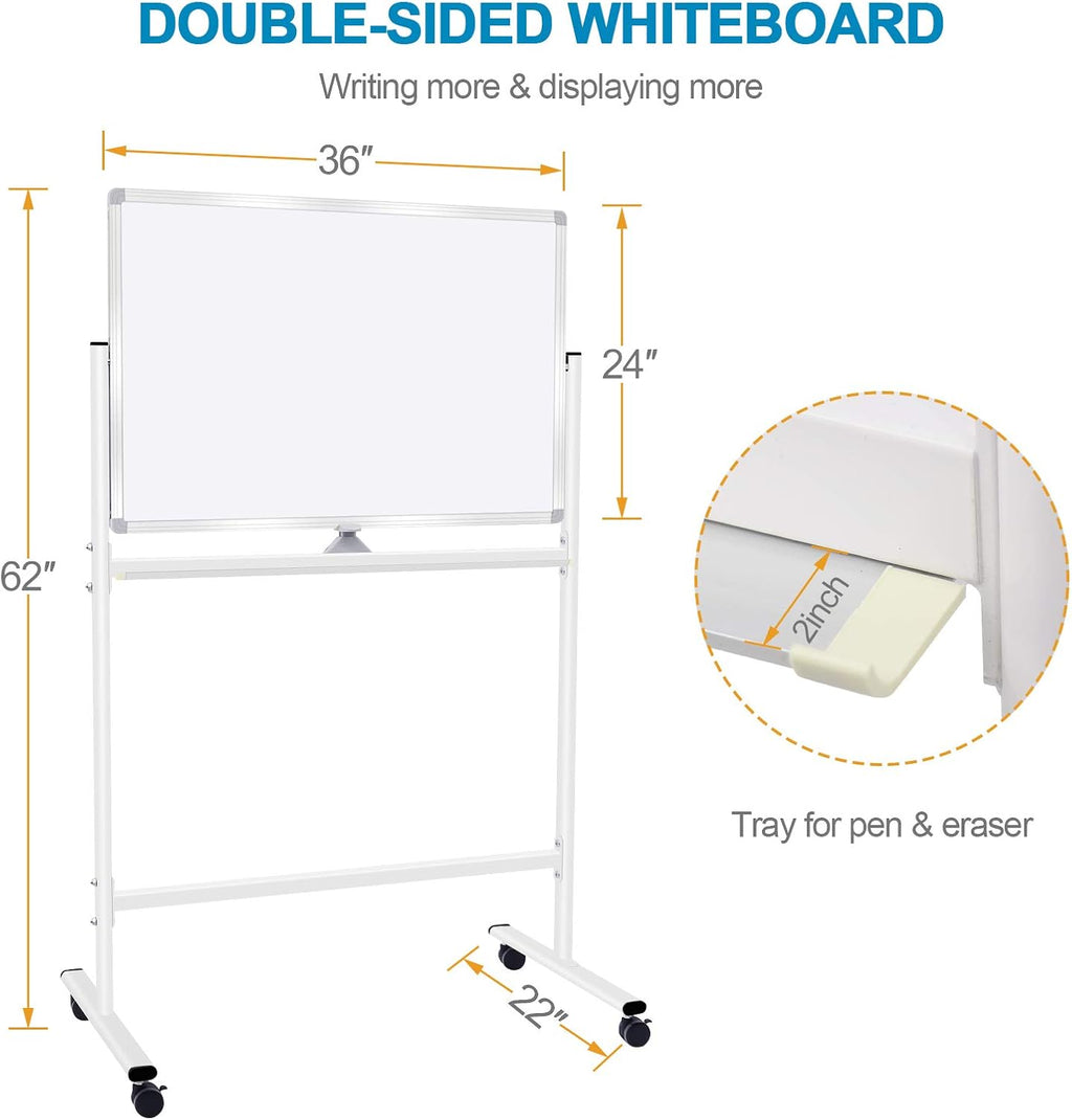 36x48 Double Sided Magnetic Dry Erase Board on Wheels with Stand D3701