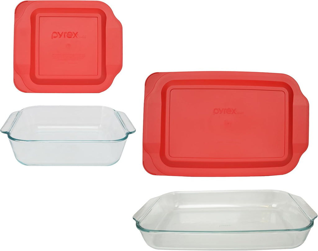 Clear Glass Baking Dish Bundle with Red Plastic Lids B691