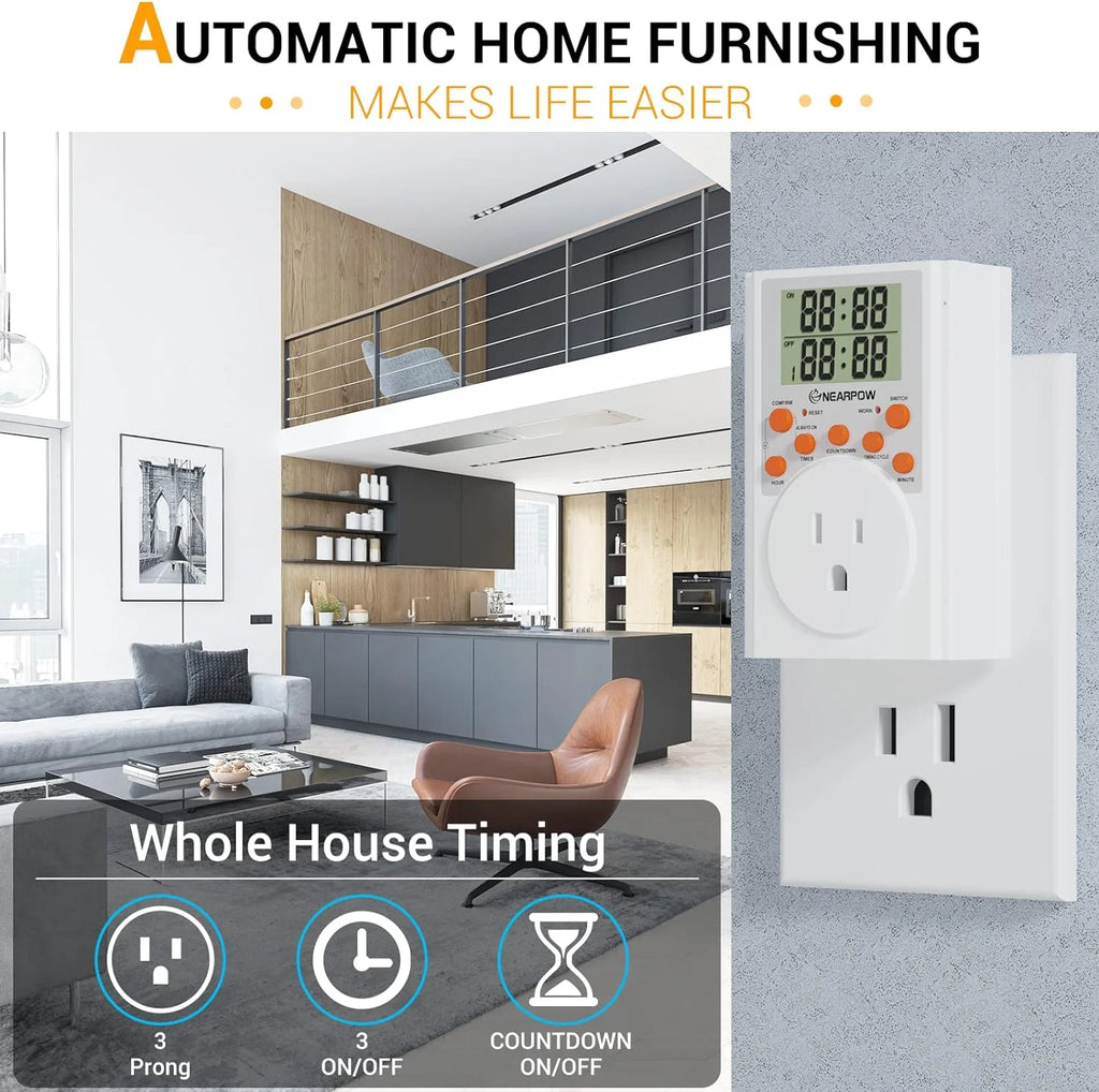 Programmable Digital Timer Switch with 3-Prong Outlet, 15A/1800W N6290