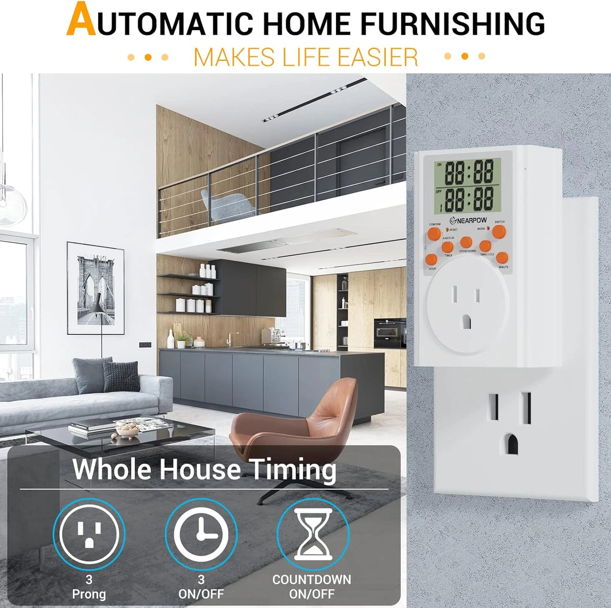 Programmable Digital Timer Switch with 3-Prong Outlet, 15A/1800W N6290