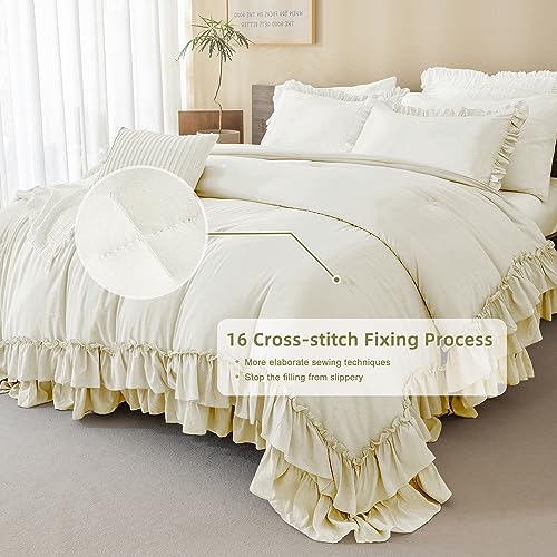 Taupe Queen Size 3pcs Ruffled Microfiber Comforter Set Q678