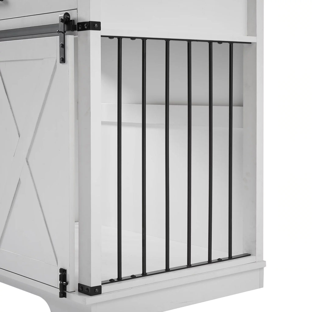 White Wooden Dog Crate with Sliding Barn Door D150785