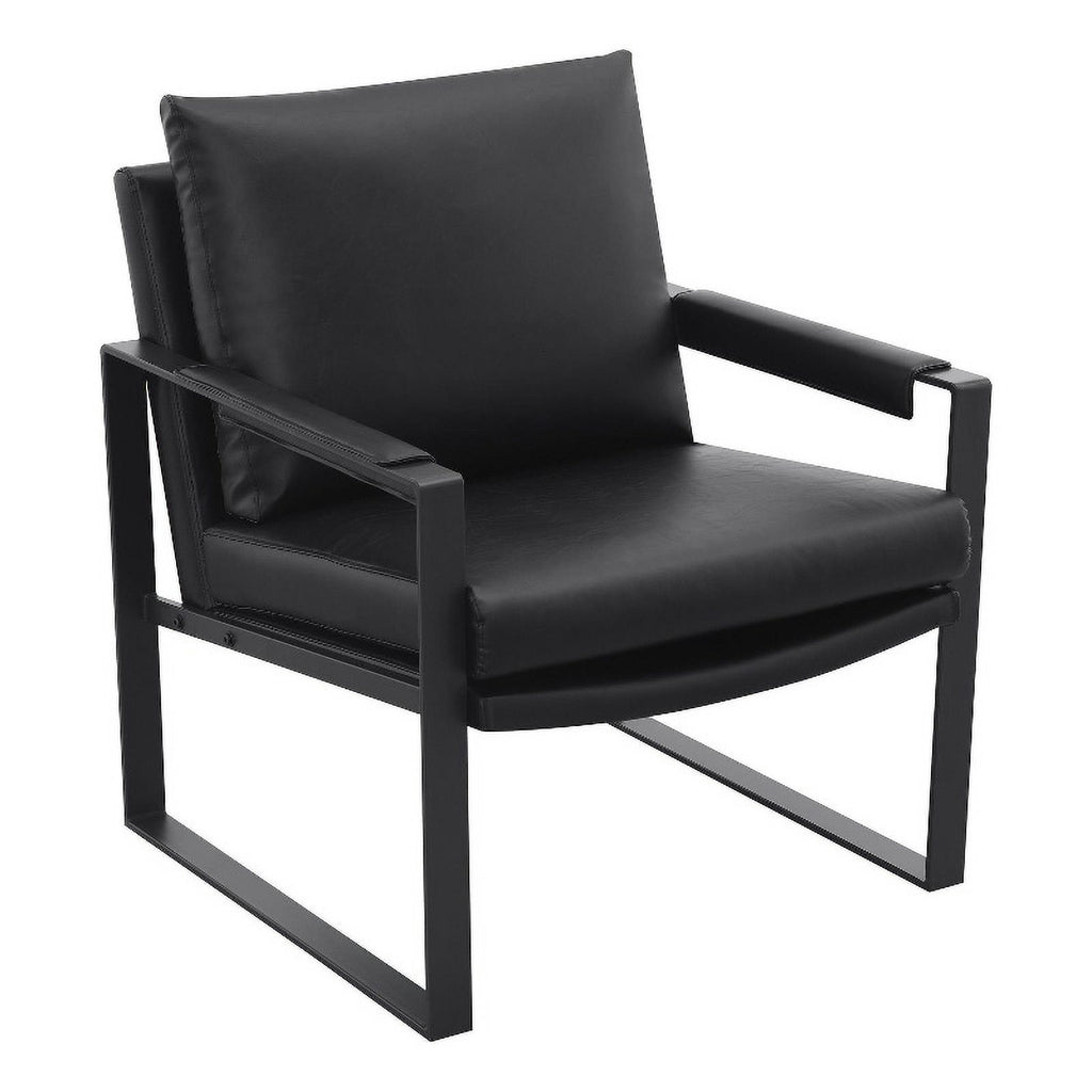 Black Faux Leather Accent Chair with Track Arms W194416
