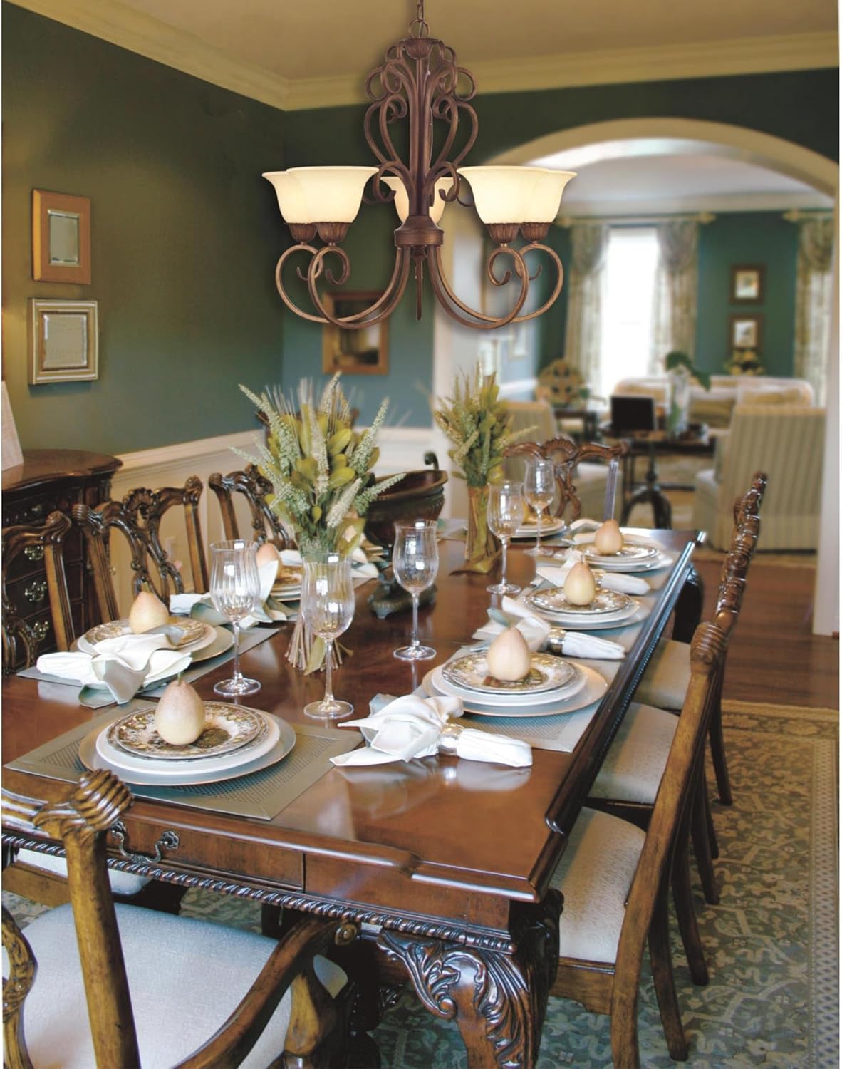 Five-Light Interior Chandelier, Ebony Gold Finish with Burnt Scavo Glass Y27330