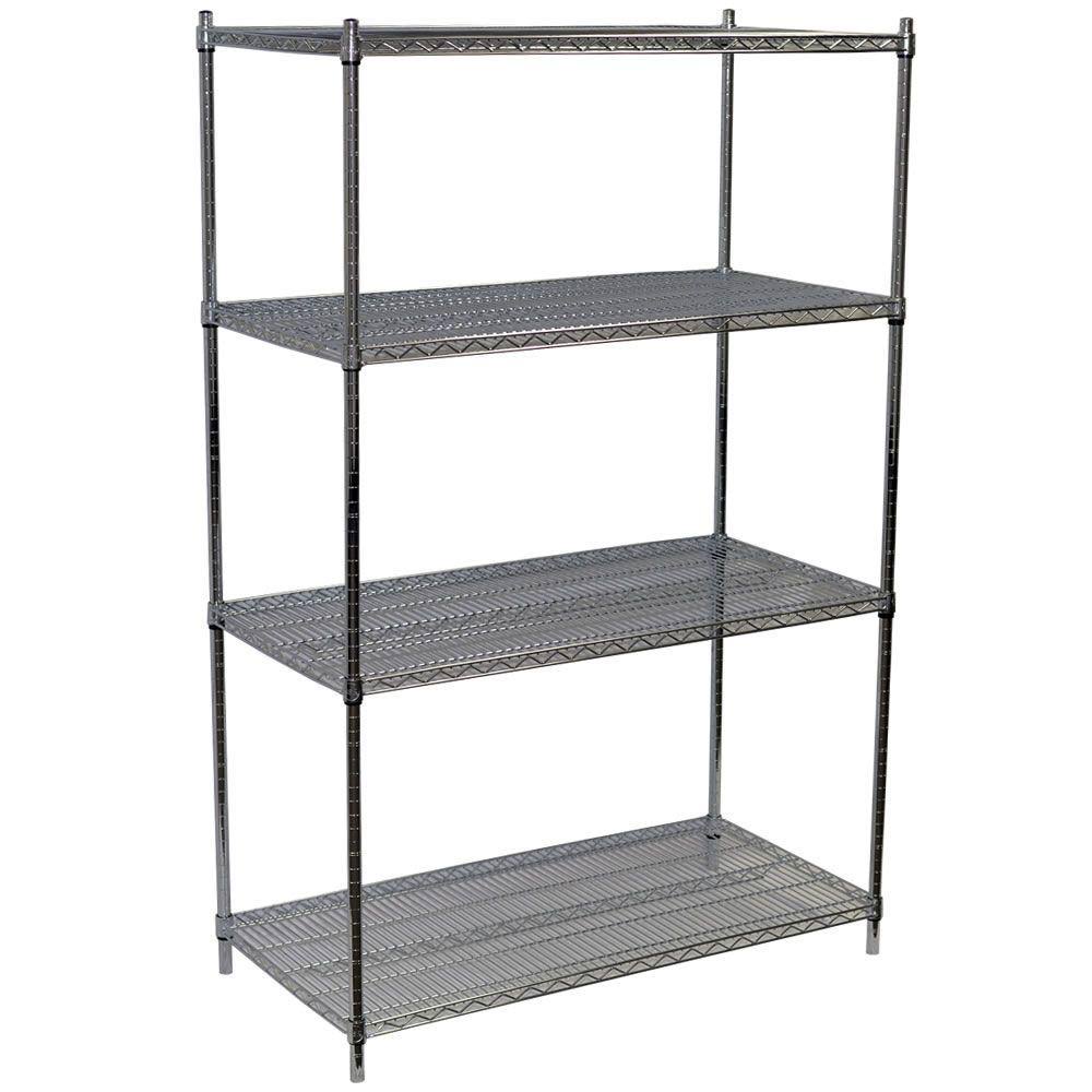 Chrome Wire Shelving Unit, 4 Shelves Z597