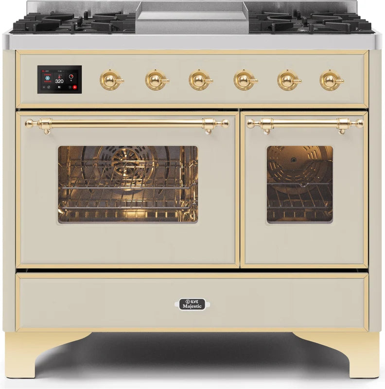 Antique White Dual Fuel Propane Gas Range with Brass Trim P4233