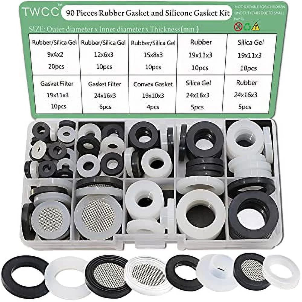 90 PCS Flat Rubber Washer Silicone Gasket Kit D789521