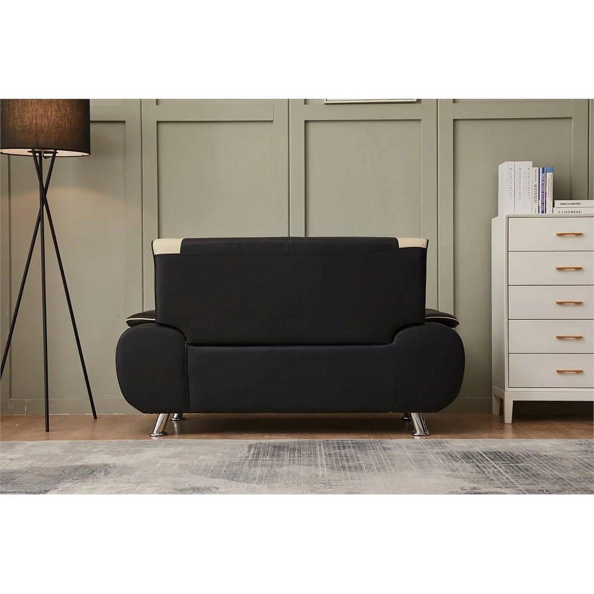 Black & Beige Faux Leather Sofa and Loveseat 2-Piece Set X49736