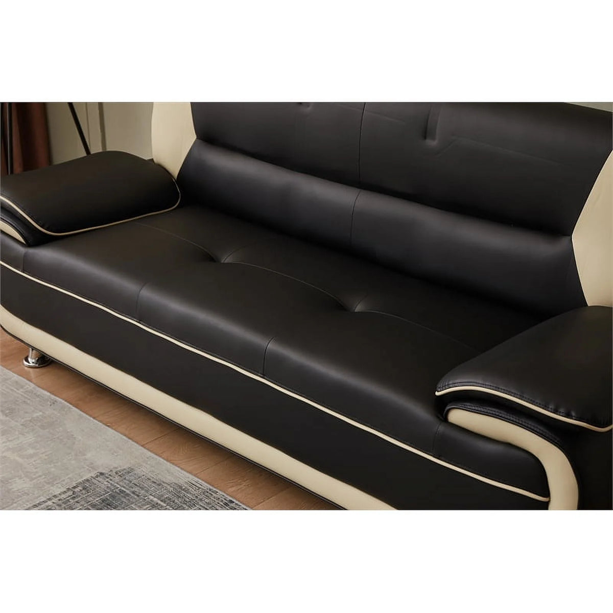Black & Beige Faux Leather Sofa and Loveseat 2-Piece Set X49736