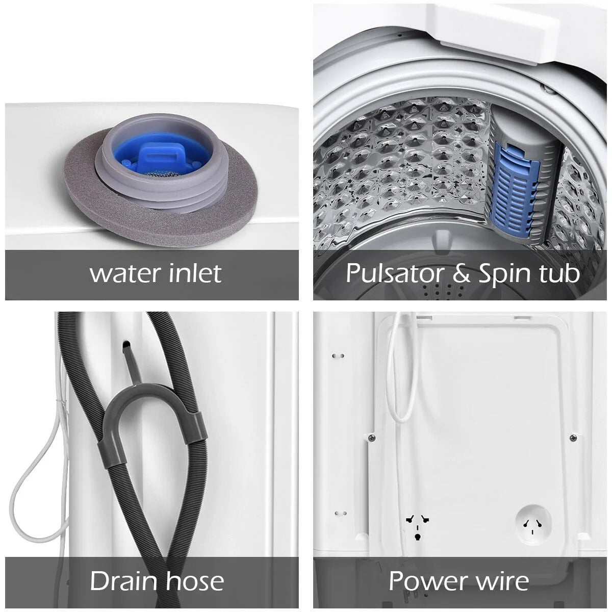Portable 7.7 lbs Automatic Laundry Washing Machine with Drain Pump H59445