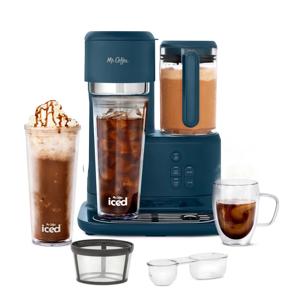Navy Blue Single Serve Iced and Hot Coffee Maker and Blender U23403
