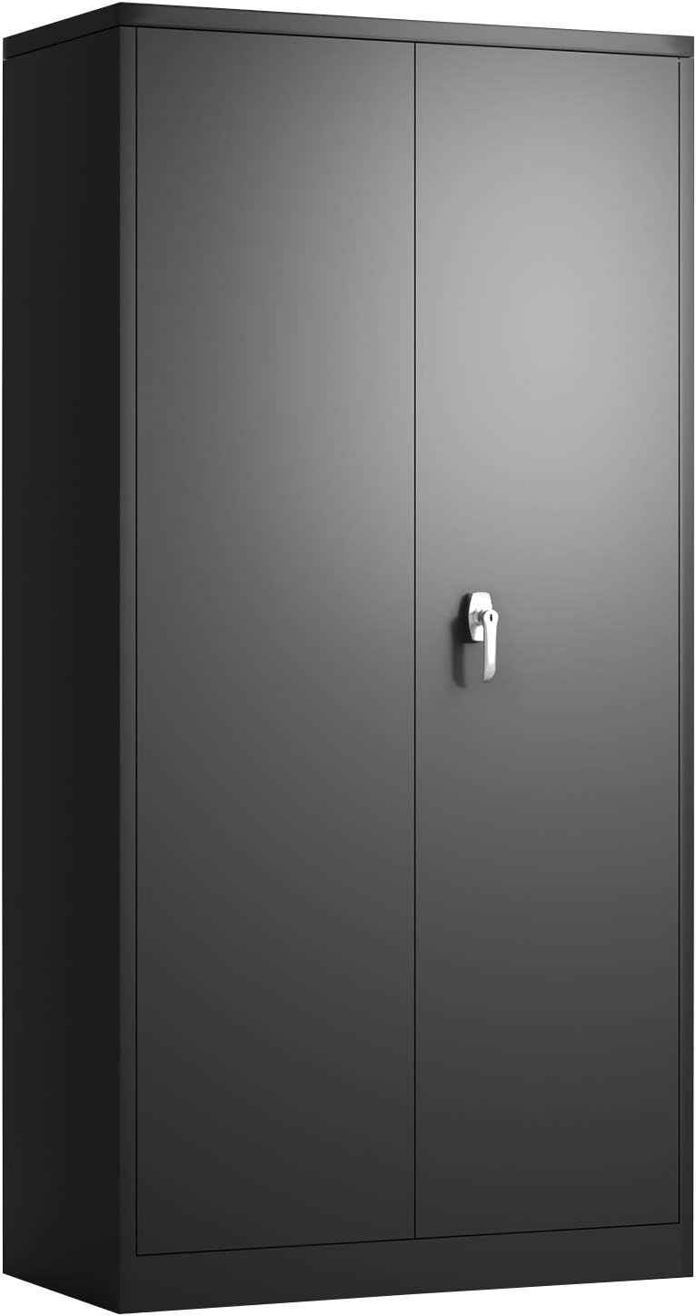 Metal Storage Cabinet with 2 Doors and 4 Adjustable Shelves Lockable Steel Storage Cabinet B6592