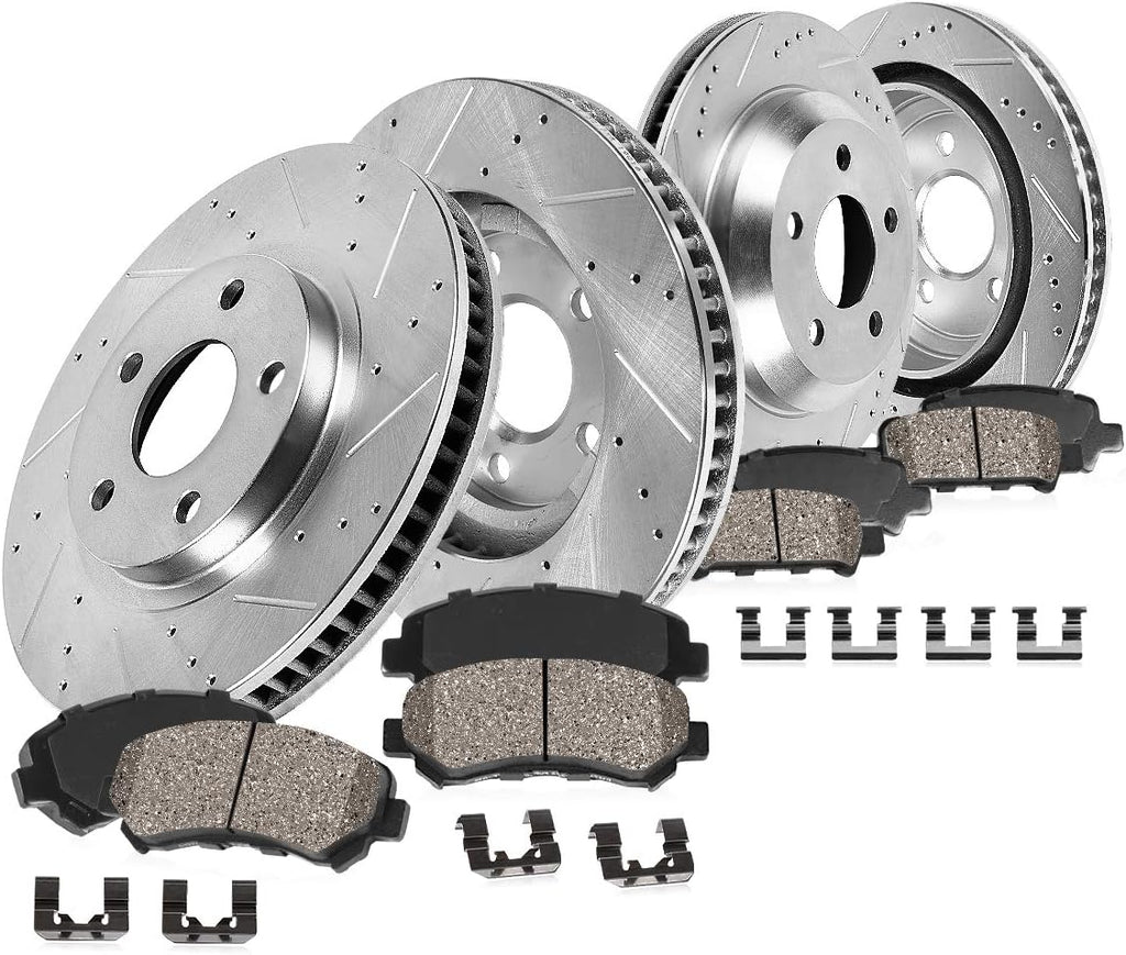 FRONT + REAR Rotors + Ceramic Pads + Clips S18889