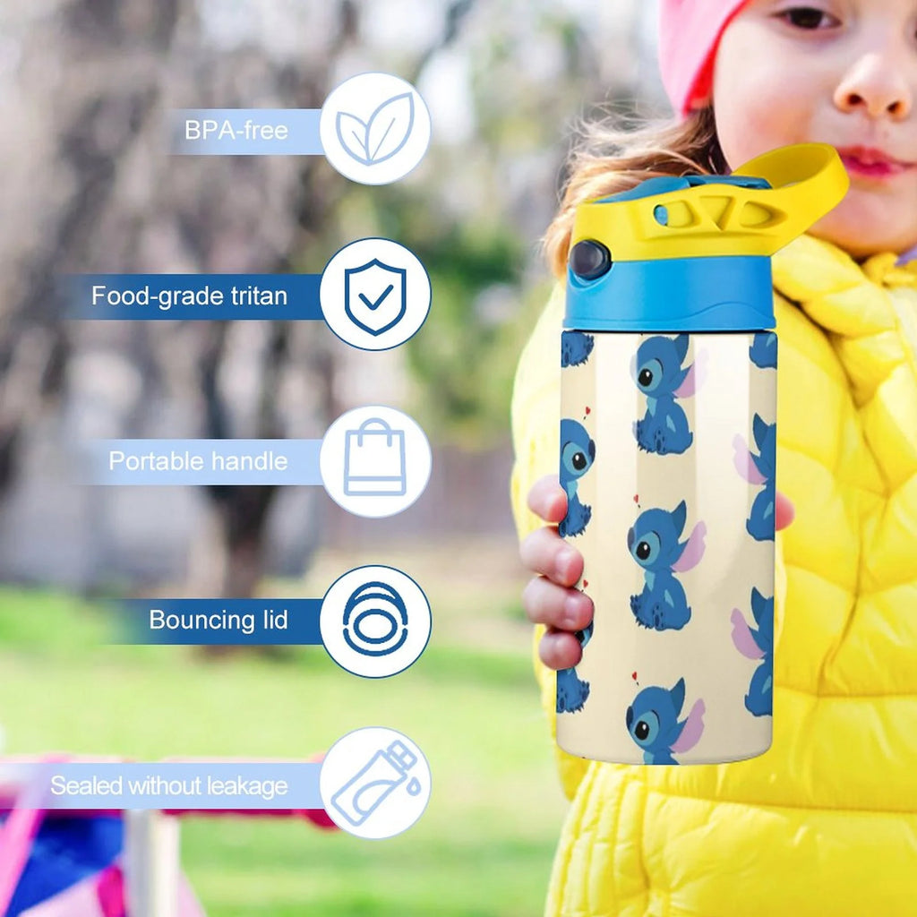 Animal Stitch Cartoon Children's Water Bottle Vacuum Insulated Stainless Steel Cup With Straw Toddler Thermoses C168