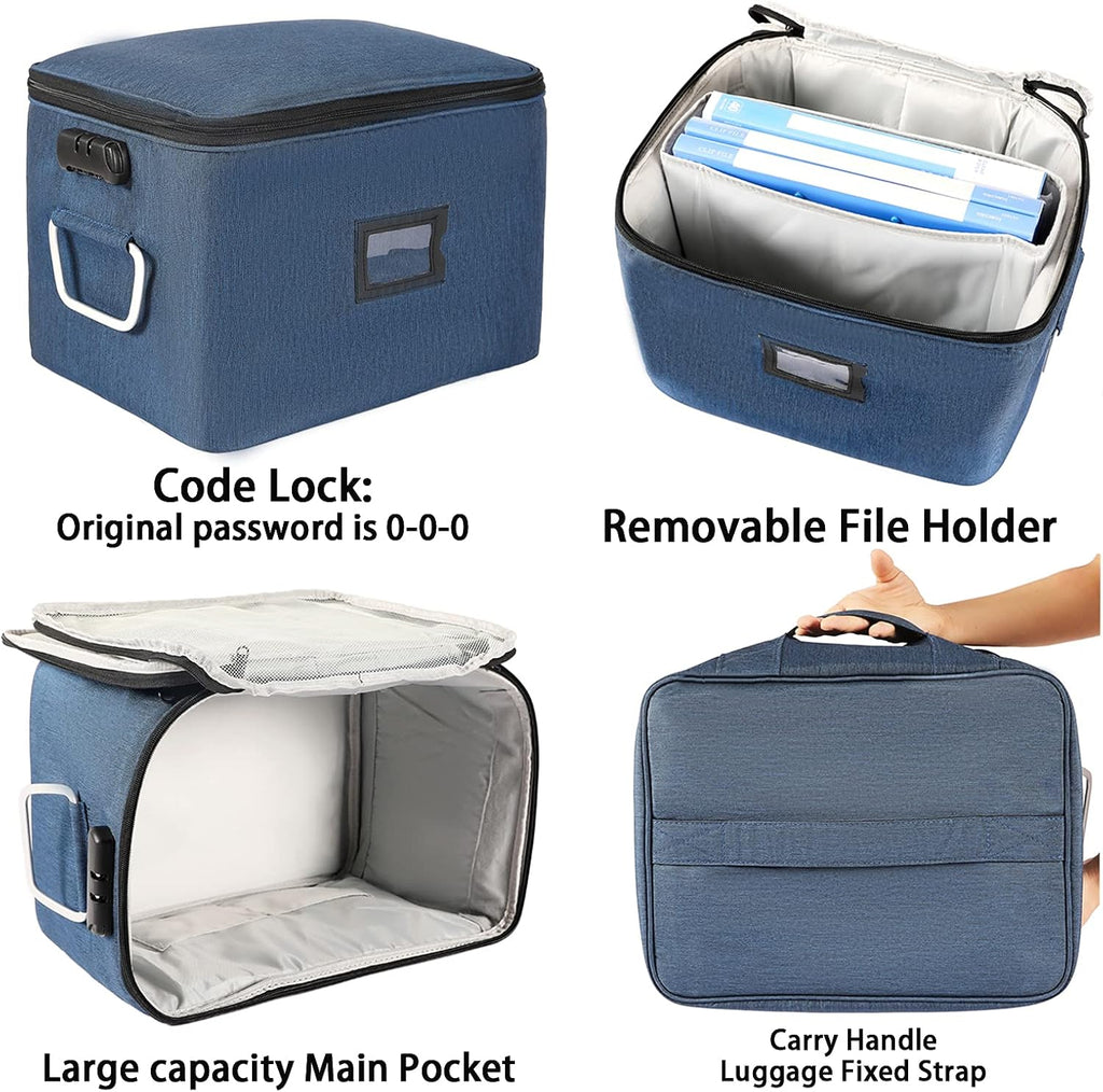 Blue Oxford Fabric Document Organizer Box with Lock E560863