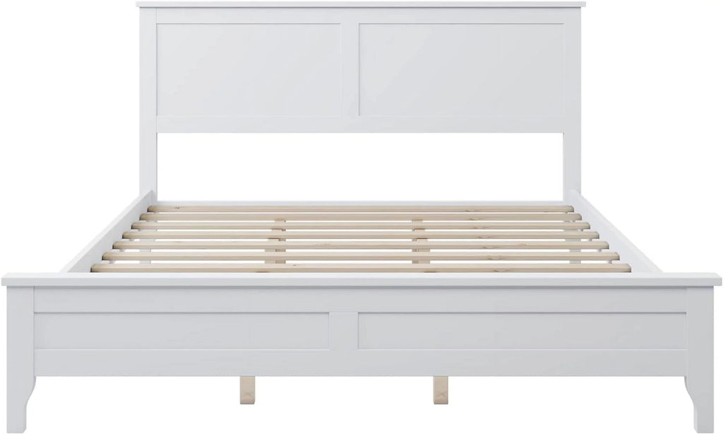 White Queen Size Platform Bed with Headboard J817596