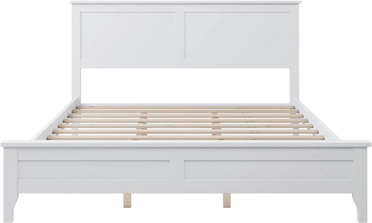 White Queen Size Platform Bed with Headboard J817596