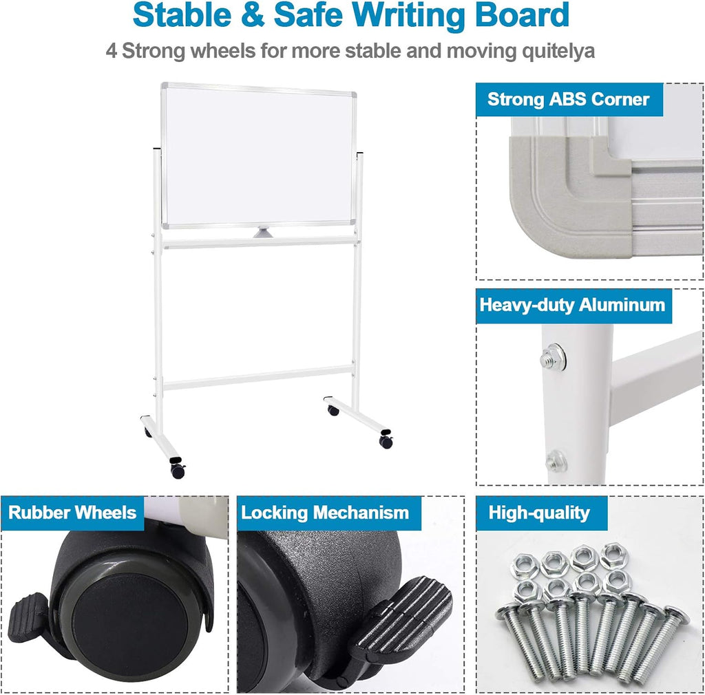 36x48 Double Sided Magnetic Dry Erase Board on Wheels with Stand D3701
