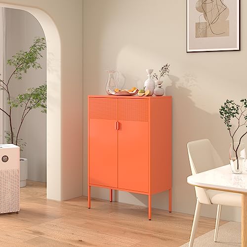 Orange 47" Metal Storage Sideboard with Adjustable Shelves G3176
