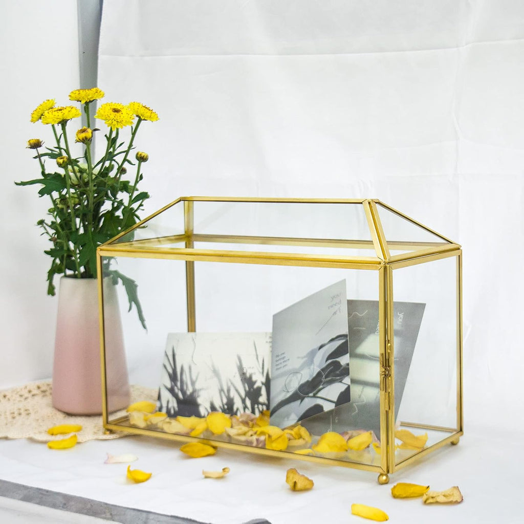Gold Glass Card Box with Lid B70458