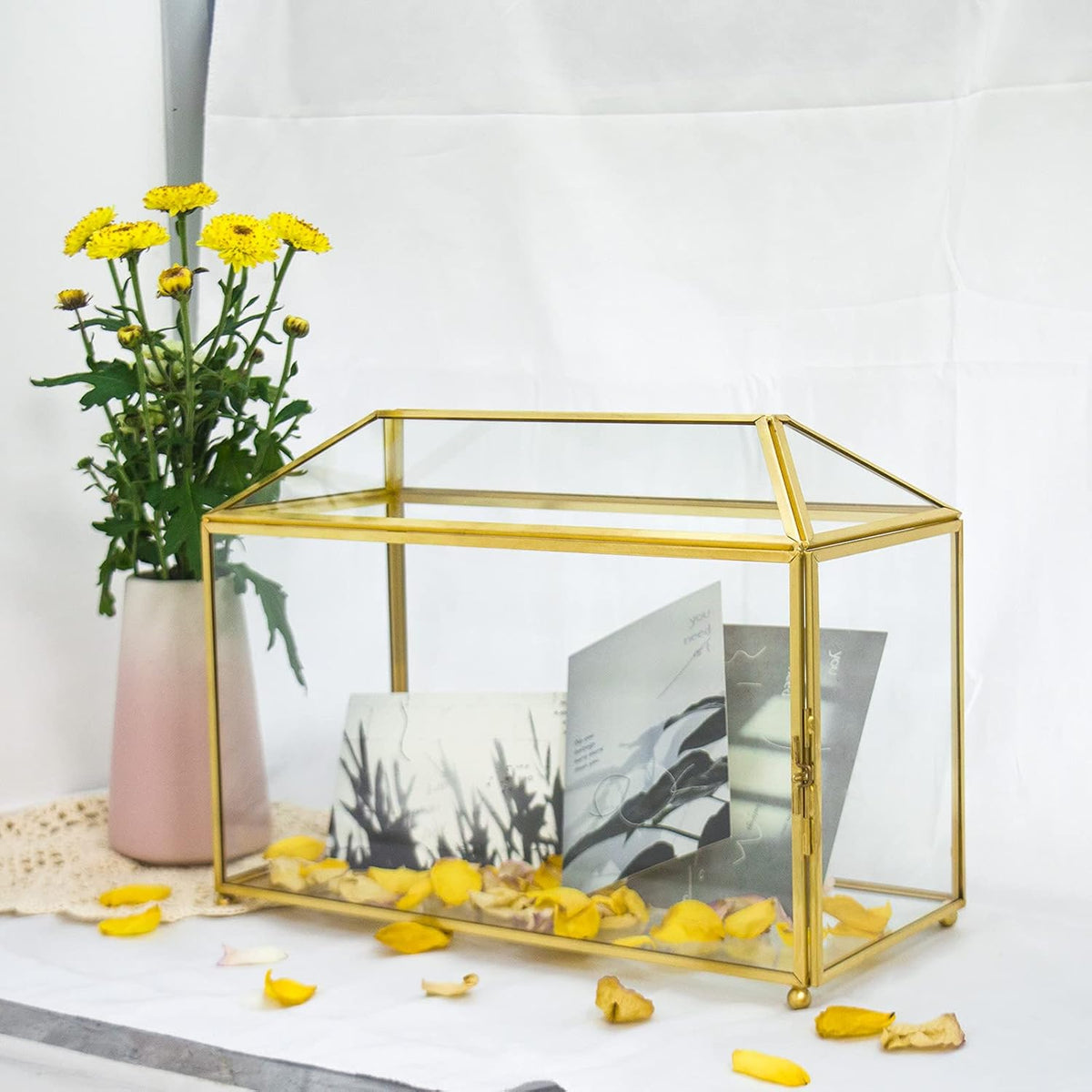 Gold Glass Card Box with Lid B70458