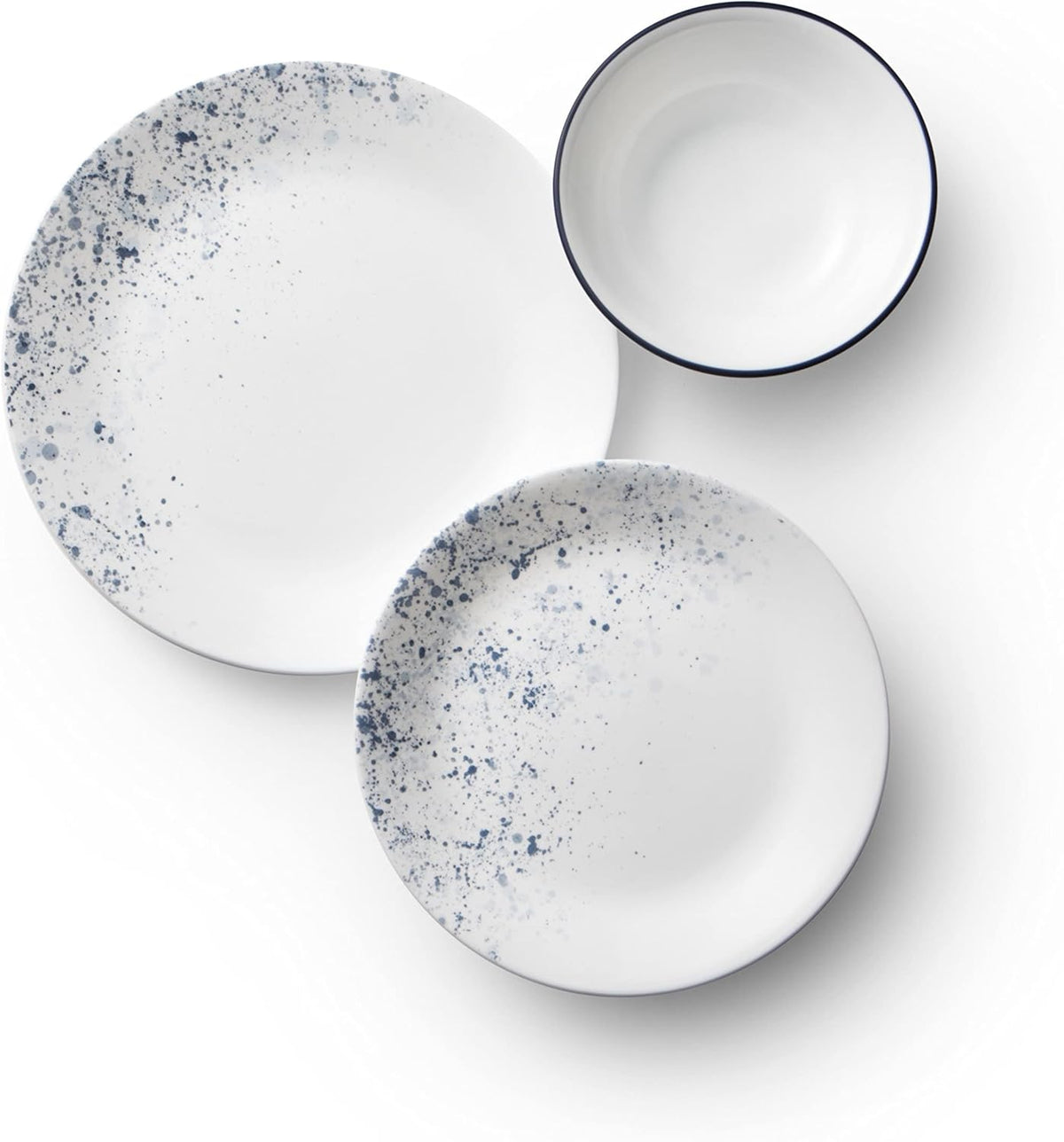 18-Piece Dinnerware Set, Indigo Speckle, 4-Pc Versa Bowls, 30-Oz Compact Stack Bowl Set, White R211583