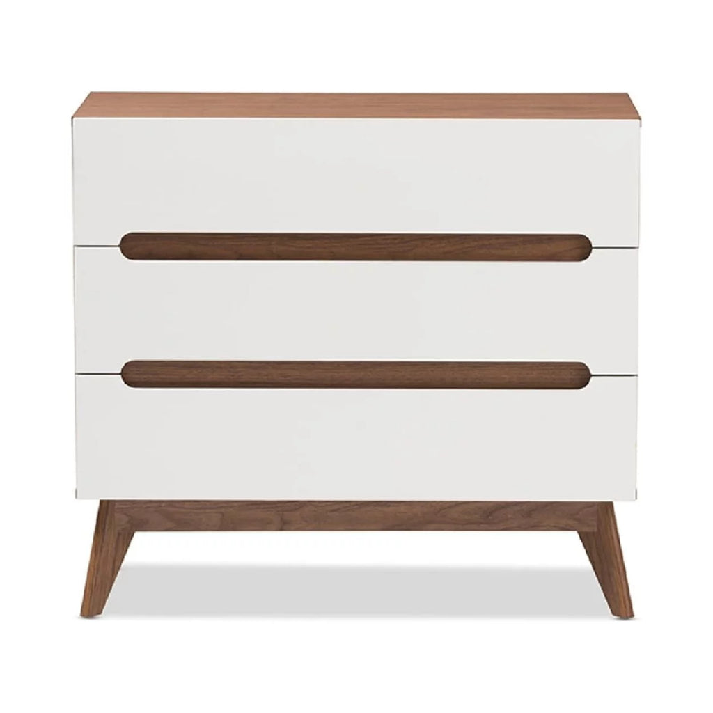 White and Walnut Wood 3-Drawer Storage Chest N849