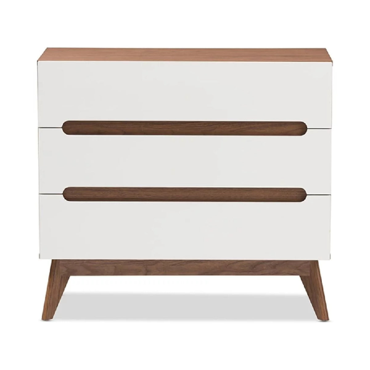 White and Walnut Wood 3-Drawer Storage Chest N849