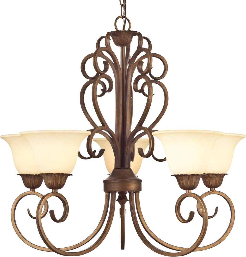 Five-Light Interior Chandelier, Ebony Gold Finish with Burnt Scavo Glass Y27330