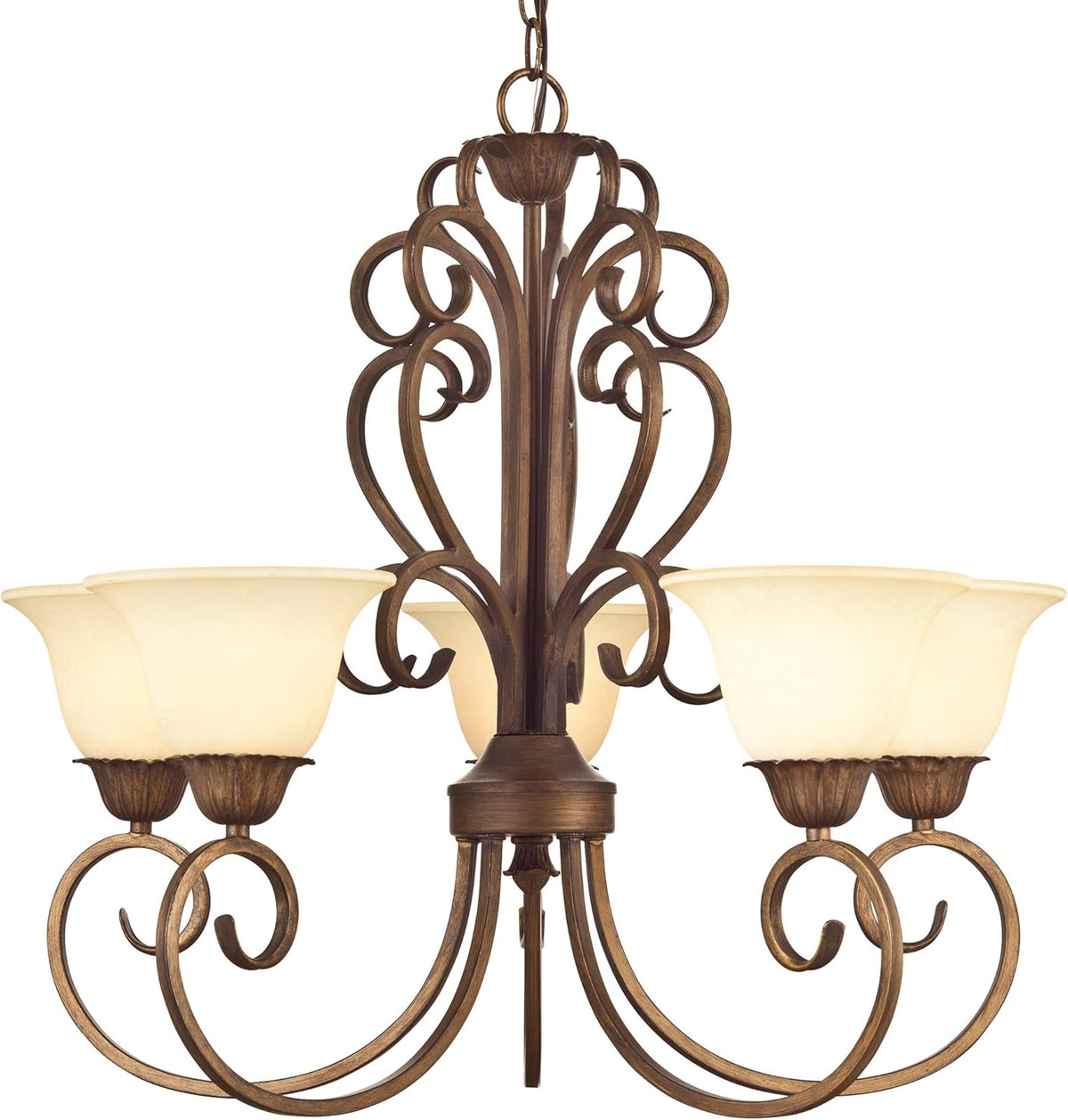 Five-Light Interior Chandelier, Ebony Gold Finish with Burnt Scavo Glass Y27330