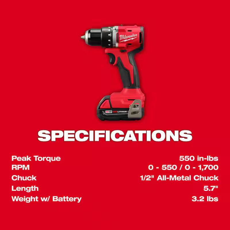 18V Brushless Cordless 1/2 in. Compact Drill/Driver with 2.0 Ah Battery S6601