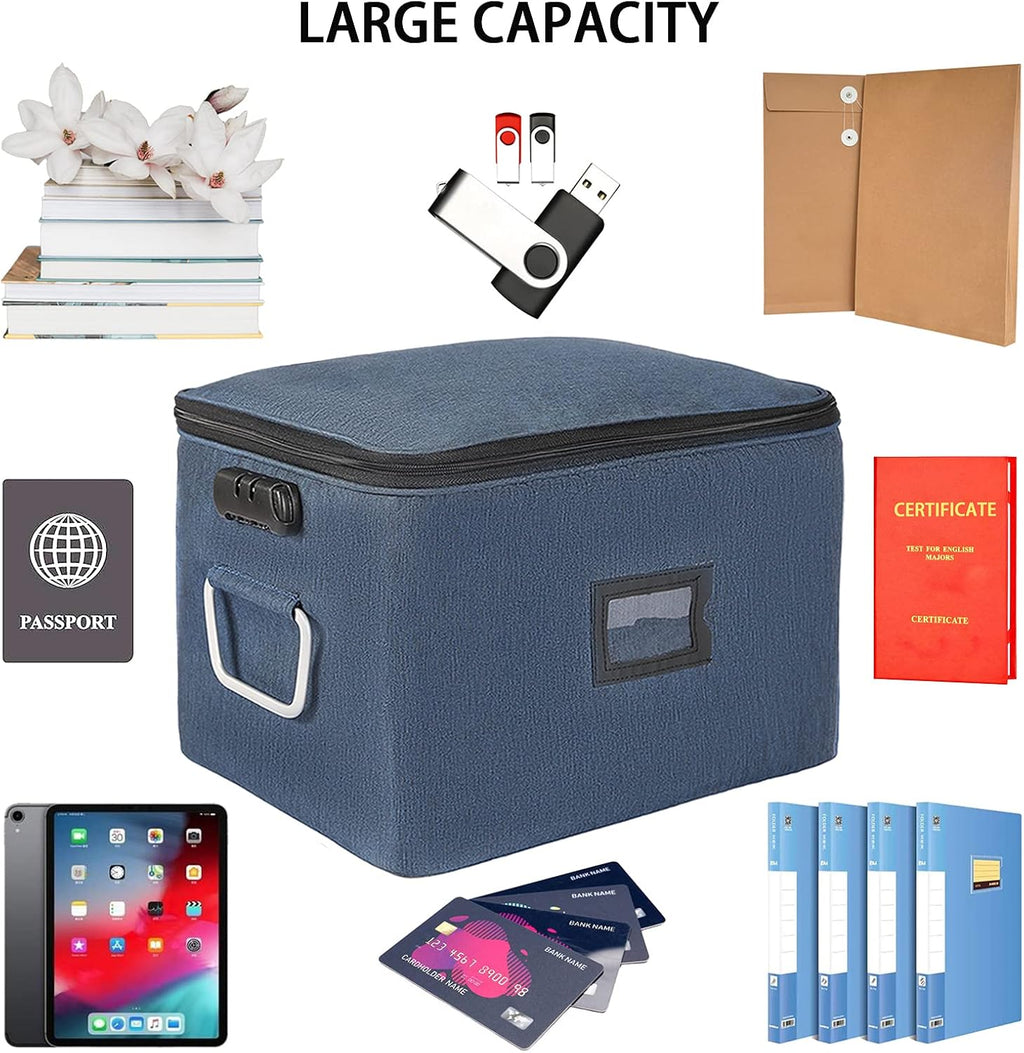 Blue Oxford Fabric Document Organizer Box with Lock E560863