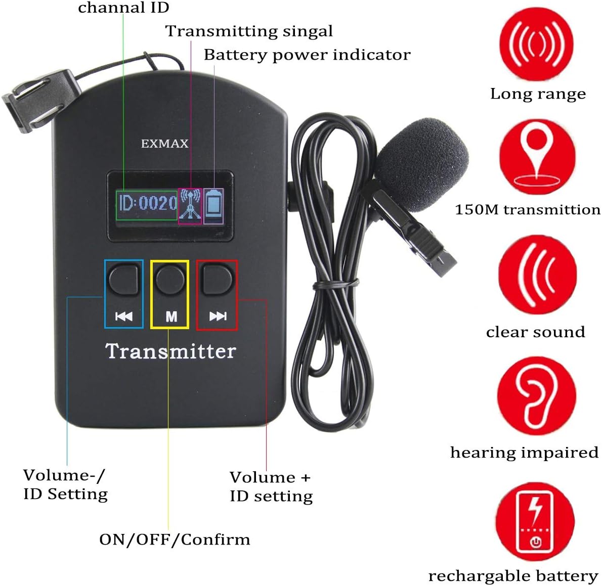 2.4GHz Wireless Audio Tour Guide System - 2 Transmitters 15 Receivers & Silver Storage Case Z692345