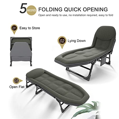 3 in 1 Folding Camping Cot Bed, 5 Positions Adjustable Patio Chaise Lounge Chair W3550
