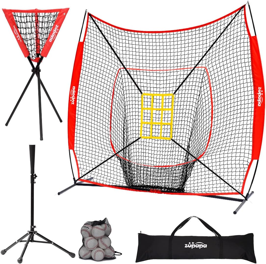 7 X 7 Feet Baseball Softball Practice Net Set with Tee Caddy 12 Pack Baseballs R31259