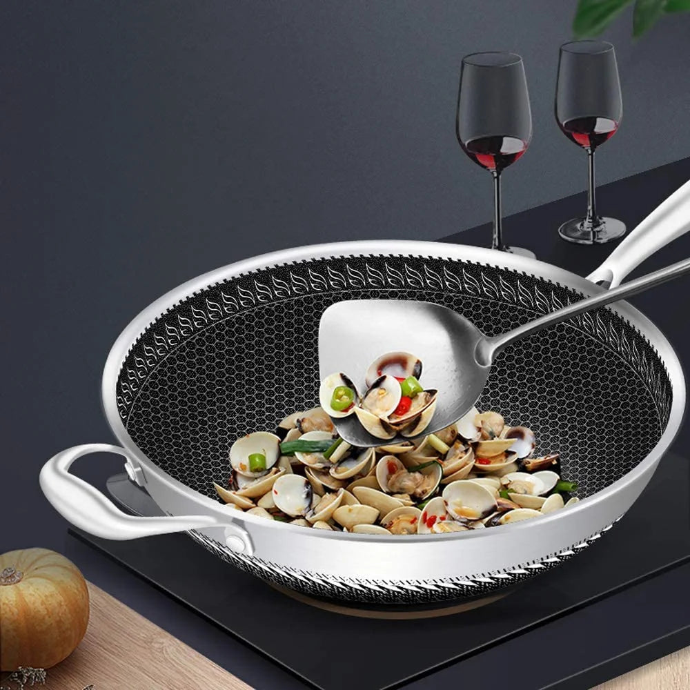 Stainless Steel Non Stick Honeycomb Frying Pan with Glass Lid F5602